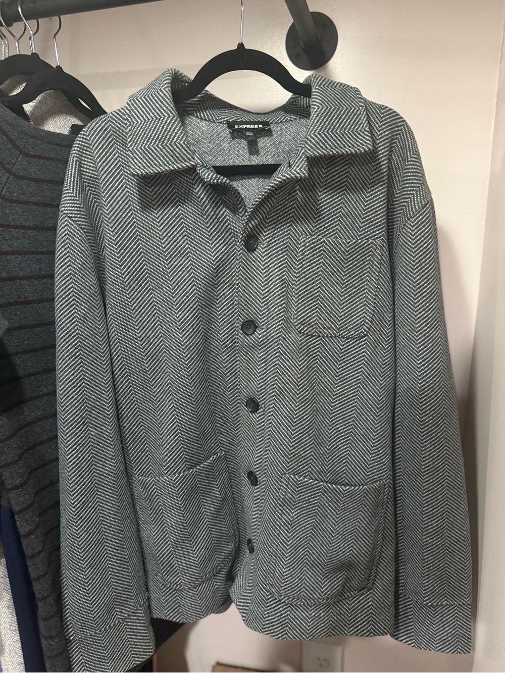 Express Gray Herringbone Lightweight Shirt Jacket